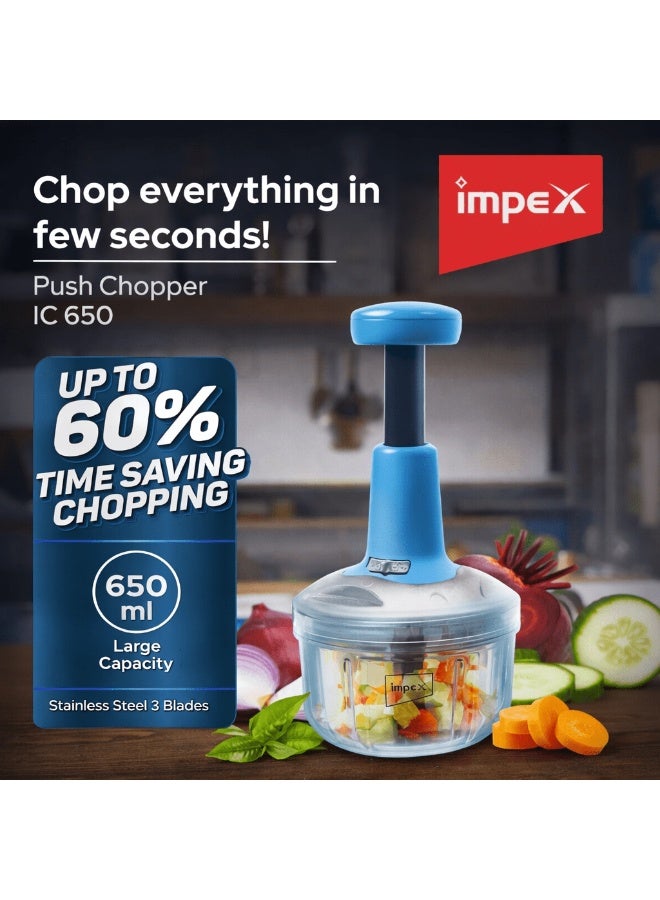 Impex Push Chopper – 650ml Manual Vegetable & Fruit Mincer - Image 1